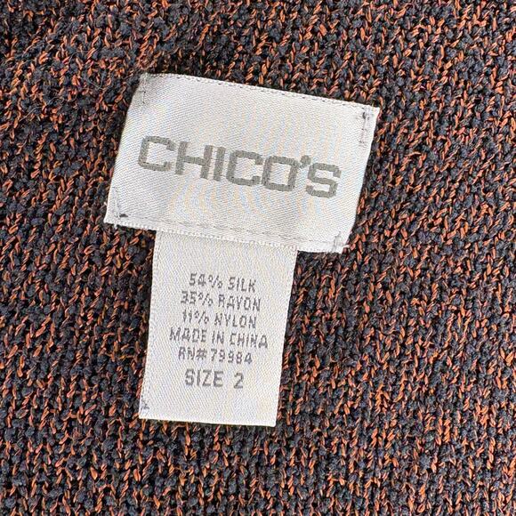Chico's Silk Blend Fall Copper Open Front Long Sleeve Knit Cardigan Womes Sz L - Picture 4 of 6